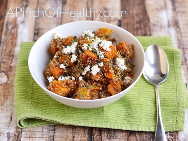 Quinoa Pilaf with Butternut Squash, Caramelized Onion and Goat Cheese