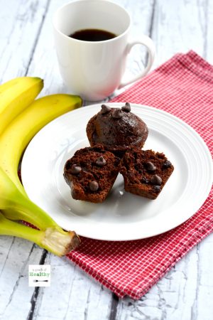 These double chocolate mocha muffins are such a delicious and filling treat. They are made with a few simple, wholesome ingredients, including real sugar, whole wheat pastry flour, Greek yogurt and coconut oil. | APinchOfHealthy.com