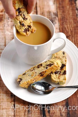 Dark Chocolate Almond Biscotti | APinchOfHealthy.com