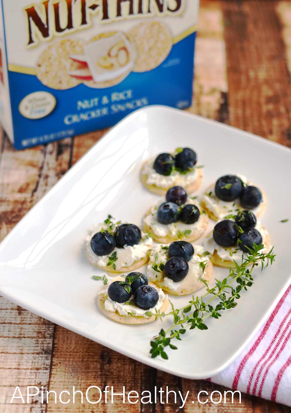 Honey, Goat Cheese and Blueberries on Blue Diamond Nut Thins| APinchOfHealthy.com