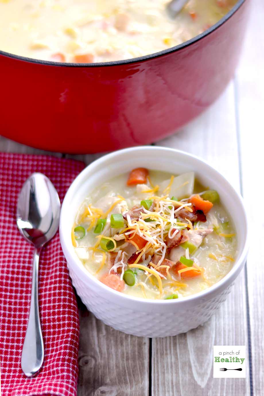 Chicken and Corn Chowder - a creamy & filling soup that is like a hug in a bowl. | APinchOfHealthy.com