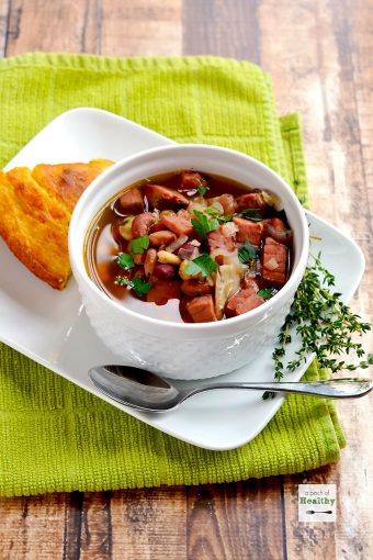 This ham and 15 bean soup is a delicious and comforting family favorite, and it is our favorite way to use up leftover ham. | APinchOfHealthy.com