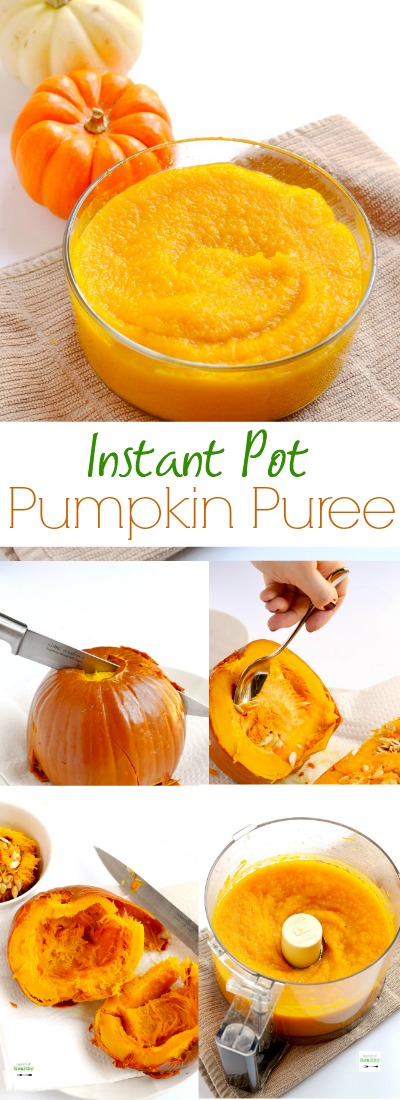 You can use your Instant Pot to make real pumpkin puree! It is super simple and easy since there is no peeling, cutting, de-seeding or even piercing ahead of time. | APinchOfHealthy.com