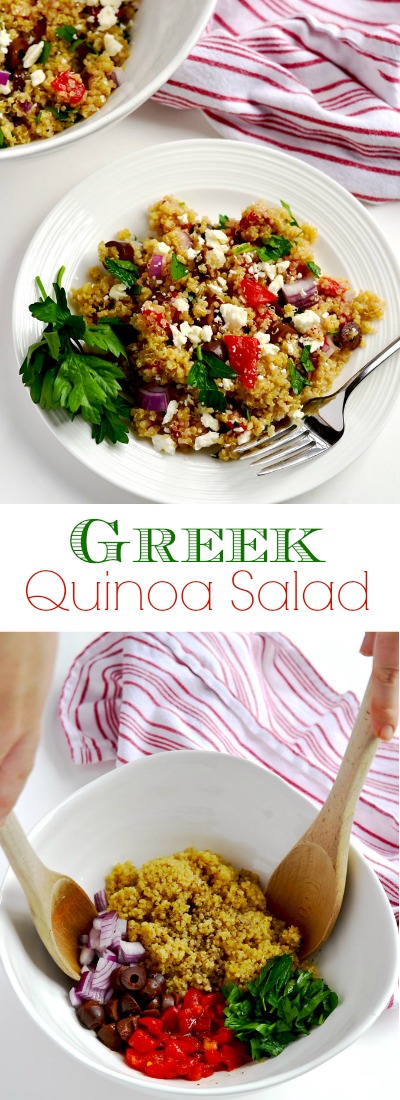 Greek quinoa salad is a simple side dish or vegetarian main dish that is easy, delicious and filling. | APinchOfHealthy.com