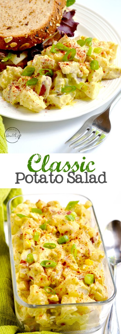This classic potato salad is a summer staple, perfect for barbecues and pot lucks!| APinchOfHealthy.com