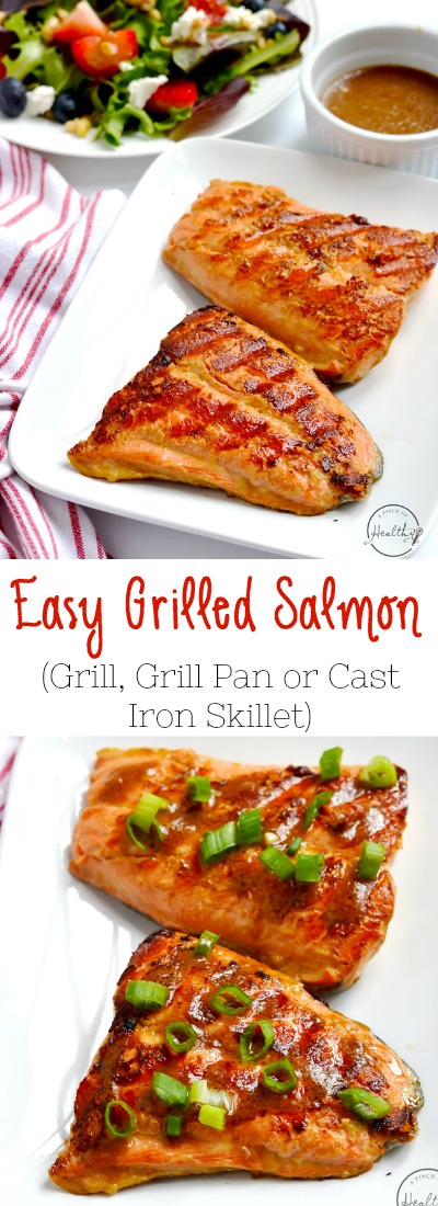 This easy grilled salmon is a quick-cooking dinner that takes less than twenty minutes to make and tastes amazing! | APinchOfHealthy.com