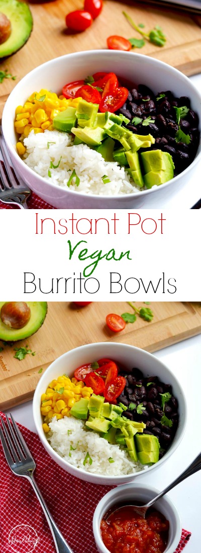 These vegan burrito bowls are delicious and filling, perfect for a meatless meal that everybody loves! | APinchOfHealthy.com