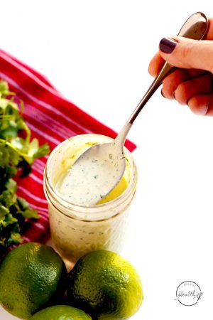 Cilantro lime ranch dressing is great on salads, veggies, tacos, tortilla chips, or just about any other Mexican dish you can think of. | APinchOfHealthy.com