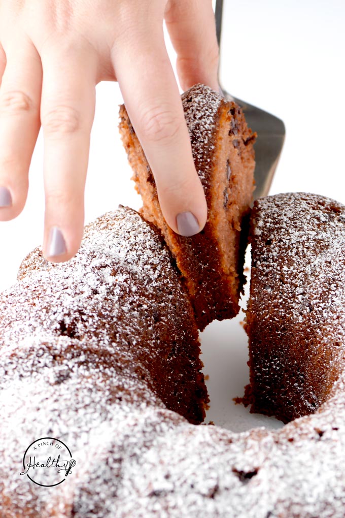 Double chocolate bundt cake is an easy dessert that everyone goes crazy for, and it is perfect for the holidays. | APinchOfHealthy.com