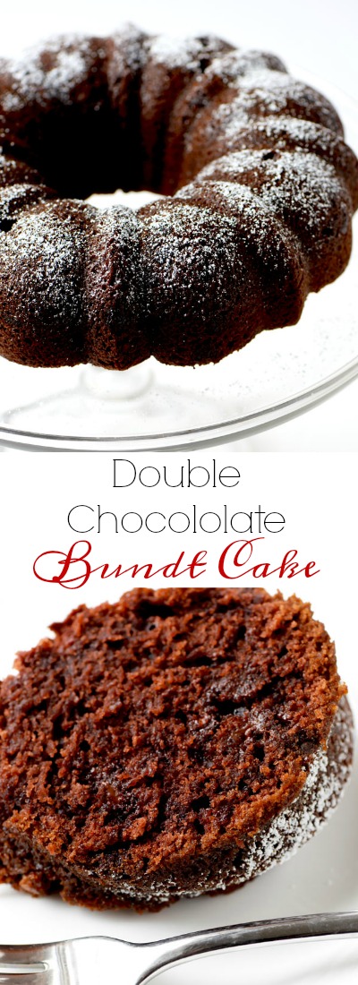 Double chocolate bundt cake is an easy dessert that everyone goes crazy for, and it is perfect for the holidays, or ANY time of year. | APinchOfHealthy.com