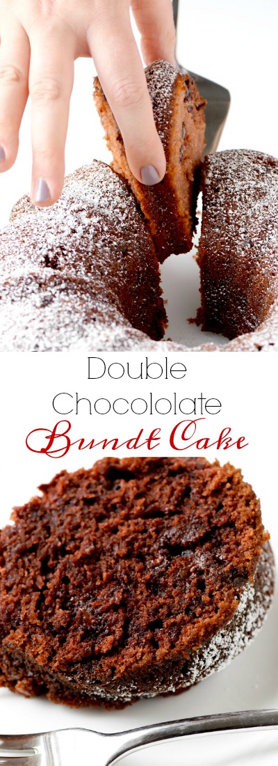 Double chocolate bundt cake is an easy dessert that everyone goes crazy for, and it is perfect for the holidays, or ANY time of year. | APinchOfHealthy.com
