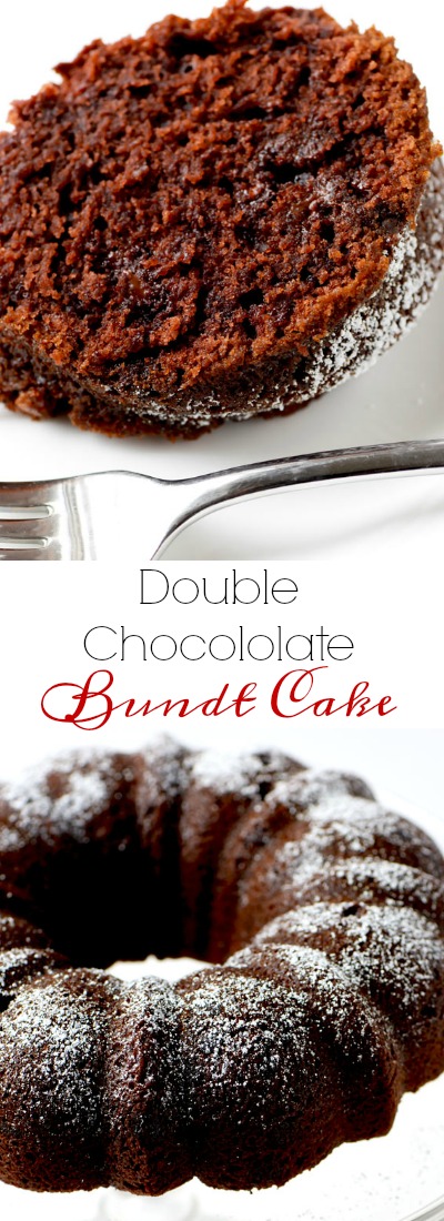 Double chocolate bundt cake is an easy dessert that everyone goes crazy for, and it is perfect for the holidays, or ANY time of year. | APinchOfHealthy.com