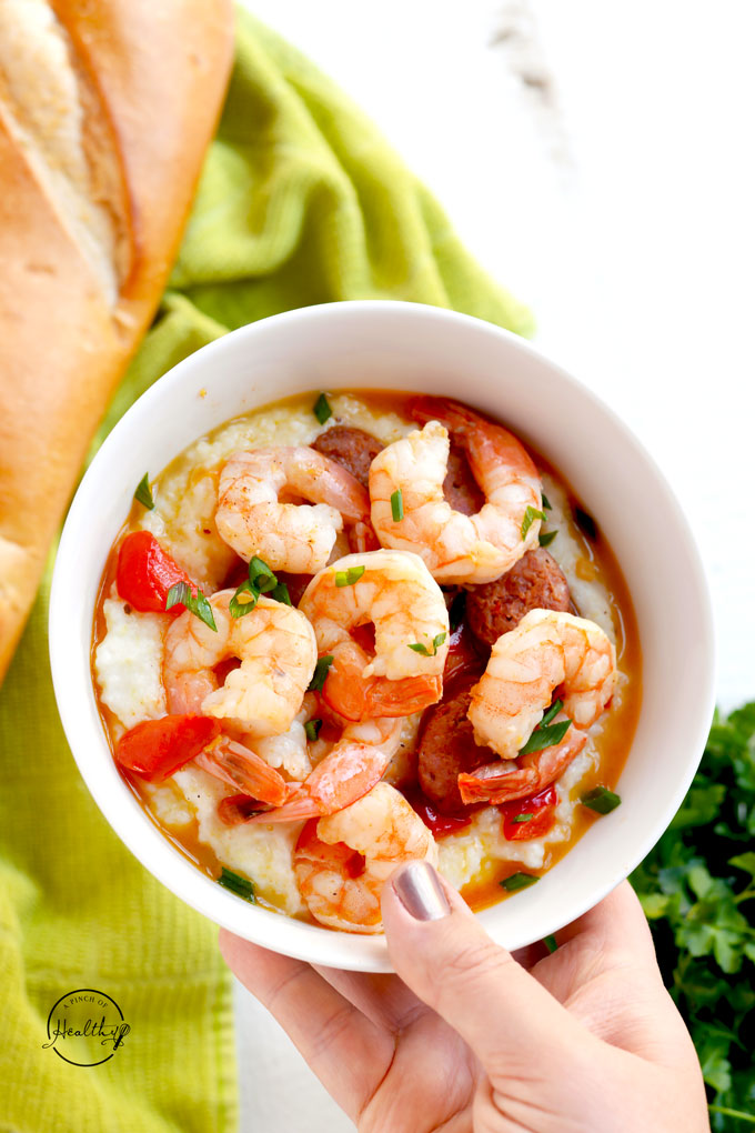 Cajun shrimp and grits with andouille sausage