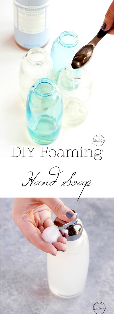 How to make easy DIY foaming hand soap, and bonus points that it supports a strong immune system. #DIY #essentialoils #foaminghandsoap APinchOfHealthy.com