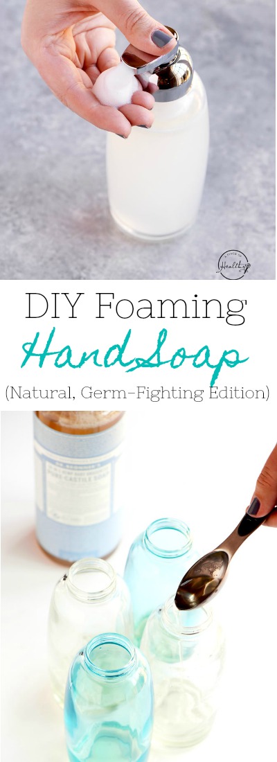 How to make easy DIY foaming hand soap, and bonus points that it supports a strong immune system. #DIY #essentialoils #foaminghandsoap APinchOfHealthy.com