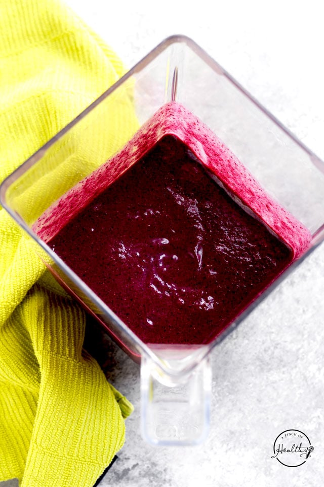 Vegan blueberry smoothie in a blender