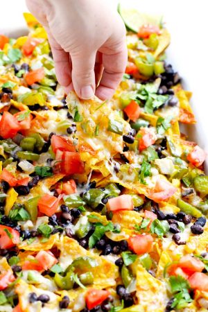 Vegetarian nachos with cabot cheedar