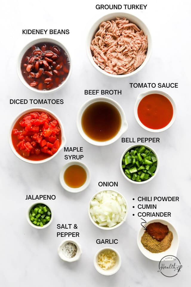 Ingredients with label text on white surface