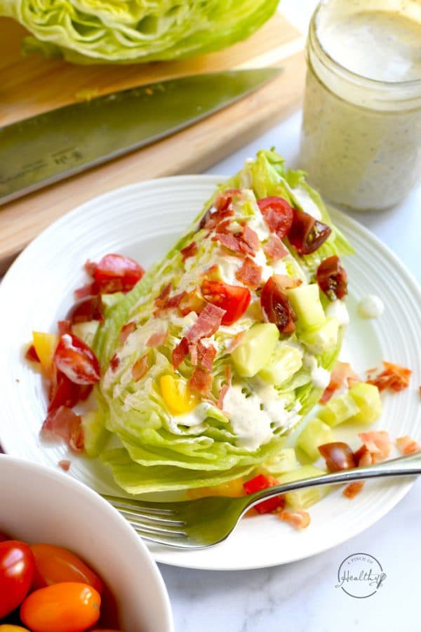 Wedge Salad (bacon, tomato, cucumber and ranch) A Pinch of Healthy