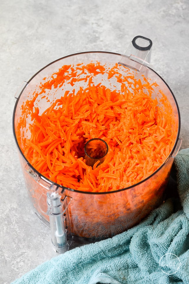 shredded carrots in food processor bowl