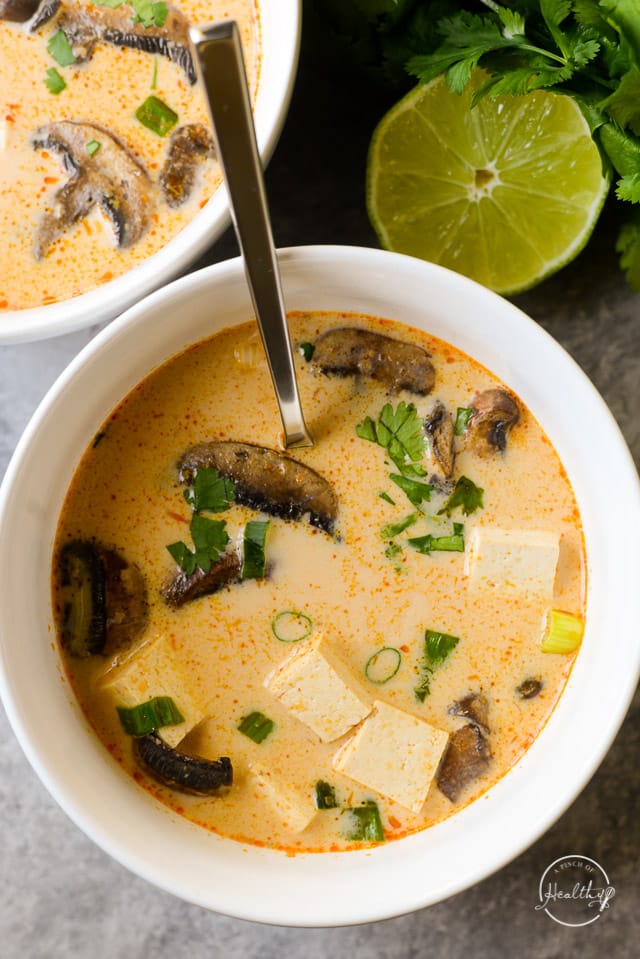 Thai Coconut Soup (vegan, with tofu + mushrooms)