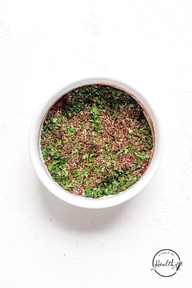 seasoning blend in a white ramekin