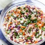 Creamy Coleslaw in a clear serving bowl