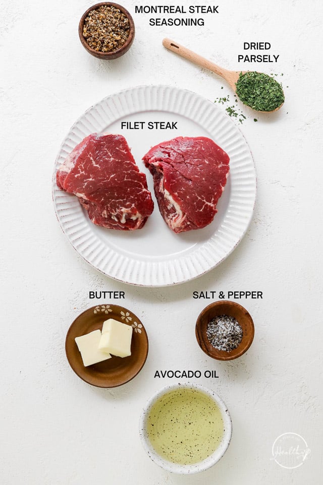 ingredients on white surface with label text