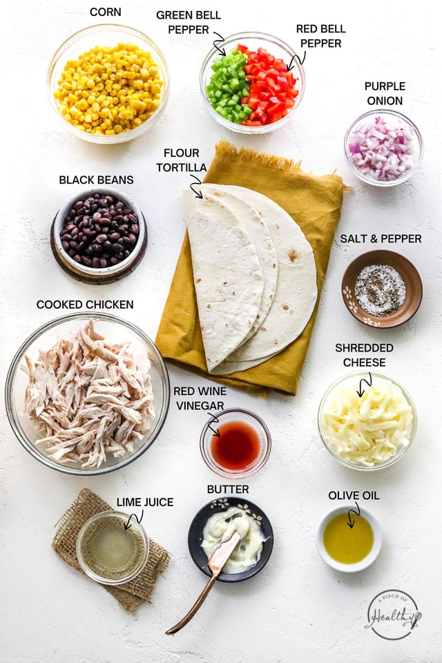 ingredients on white surface with label text