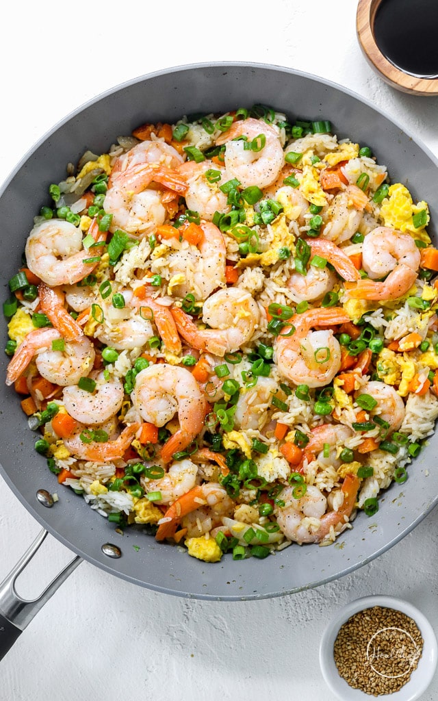 Shrimp Fried Rice in a large pan