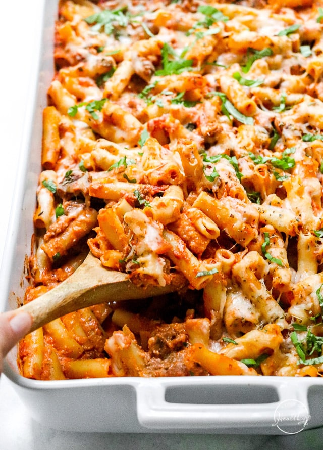 Baked Ziti with Ricotta Cheese (and meat sauce) A Pinch of Healthy