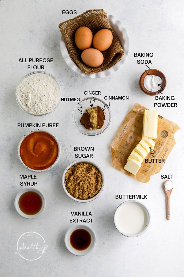 Ingredients with label text on white surface