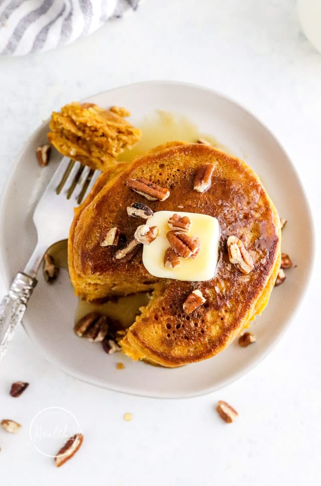 overhead shot of pumpkin pancakes