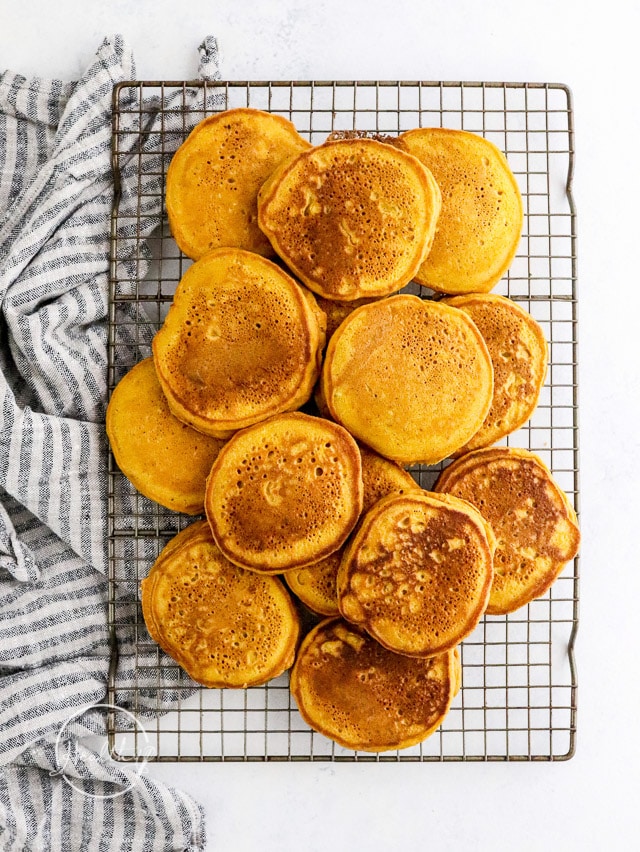 pumpkin pancakes on a wire wrack