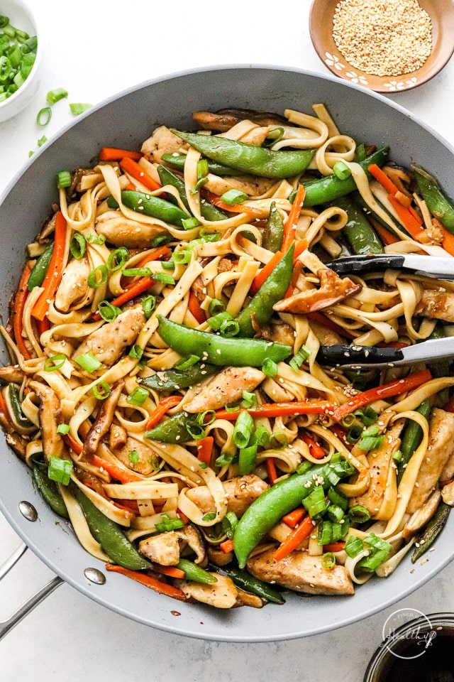 Chicken Lo Mein in a pan