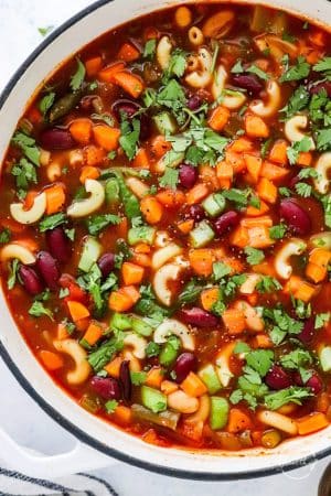 Minestrone Soup in a large enameled Dutch oven