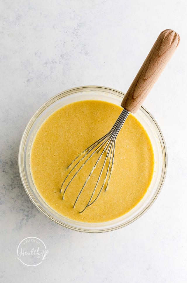 whisking wet ingredients in separate bowl