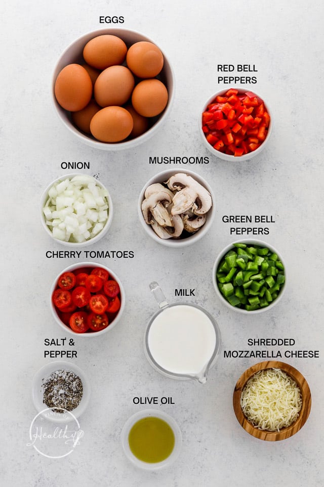 Ingredients with label text on white surface