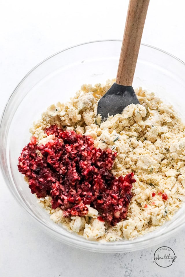 combined ingredients, adding cranberries
