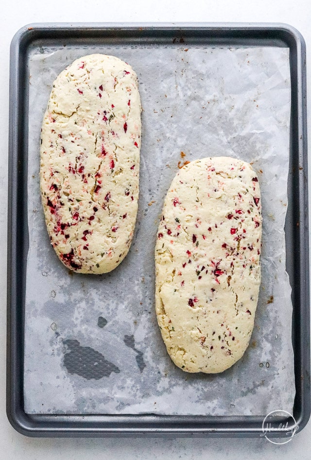 cooked Christmas biscotti loaves prior to slicing