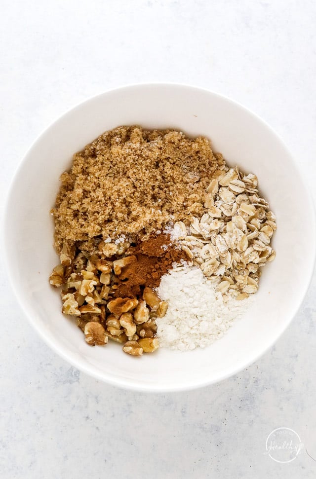 crumble topping ingredients in mixing bowl