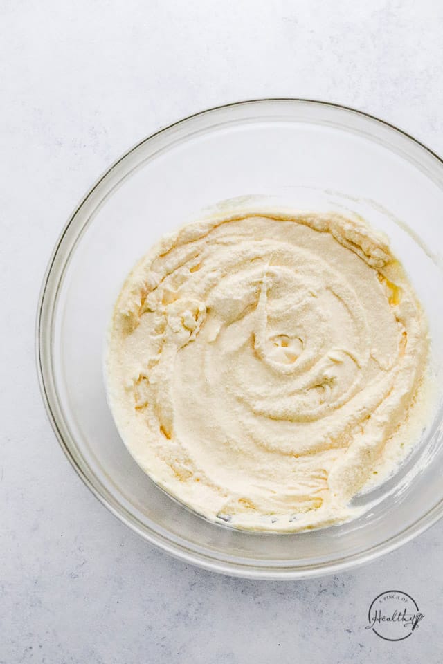 wet ingredients in a clear glass bowl