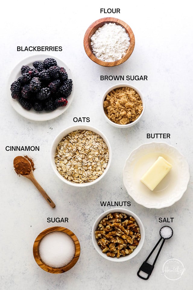 Ingredients with label text on white surface