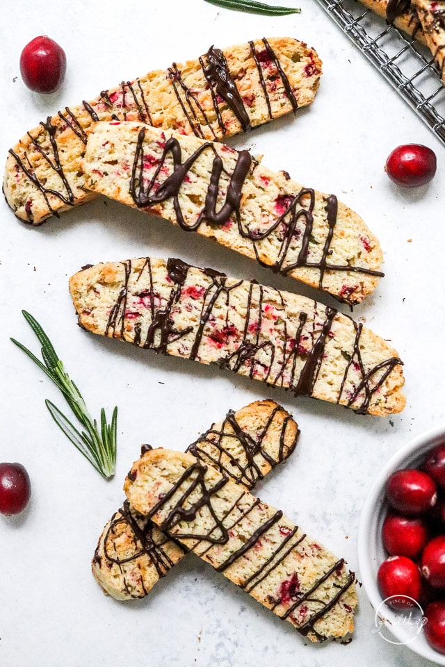 Christmas biscotti on white surface