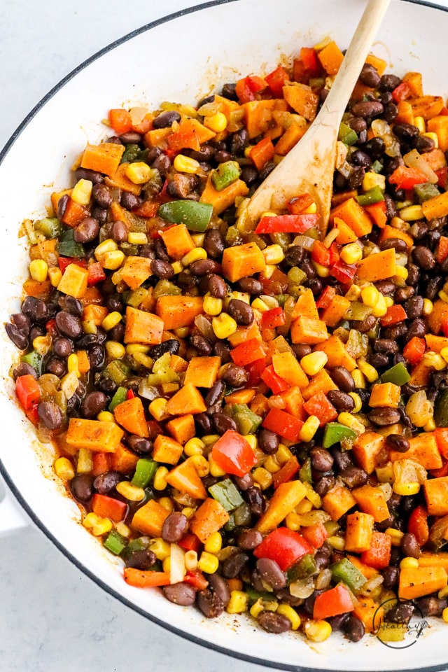vegetarian enchilada filling in a pan