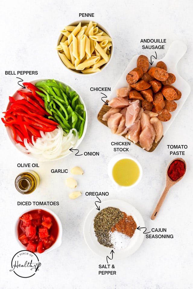 Ingredients with label text on white surface