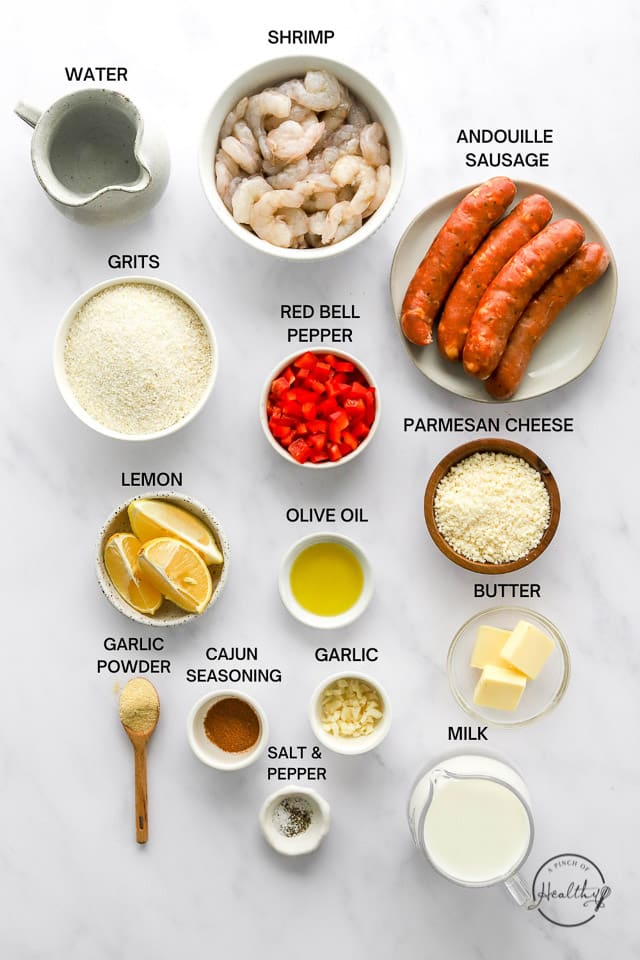 Ingredients with label text on white surface