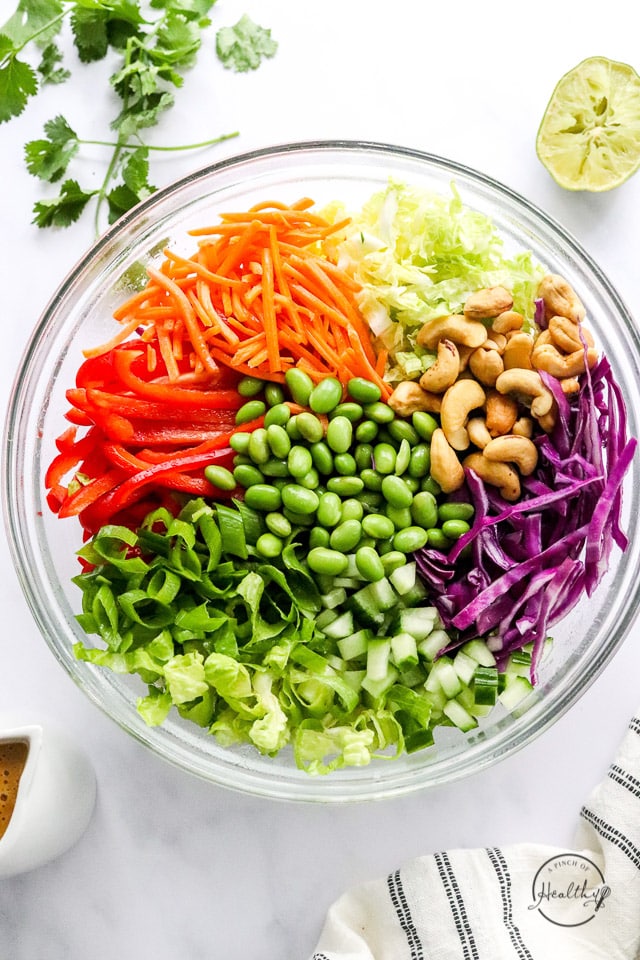 chopped veggies in a bowl in separate piles