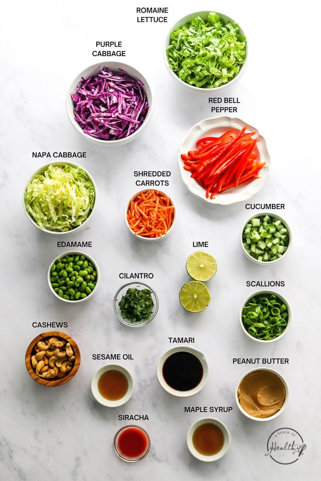 Ingredients with label text on white surface