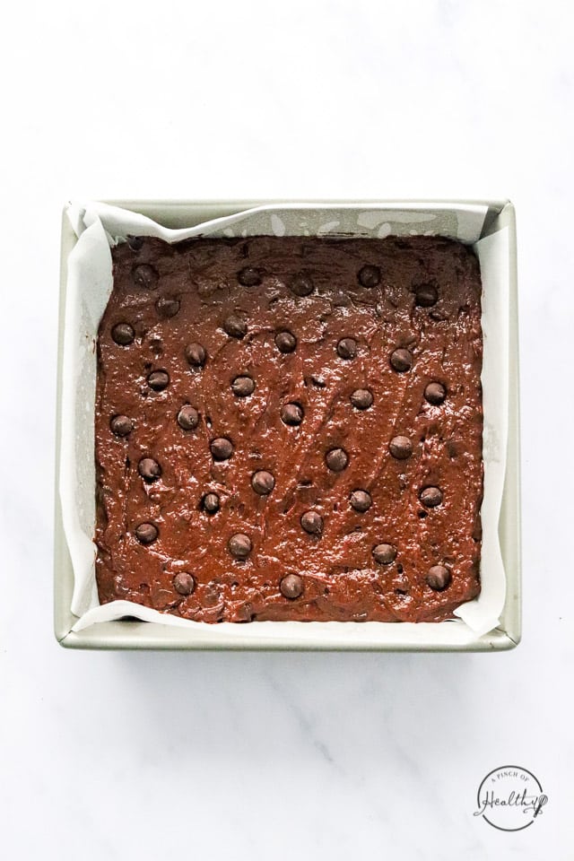 uncooked batter in baking dish on white counter